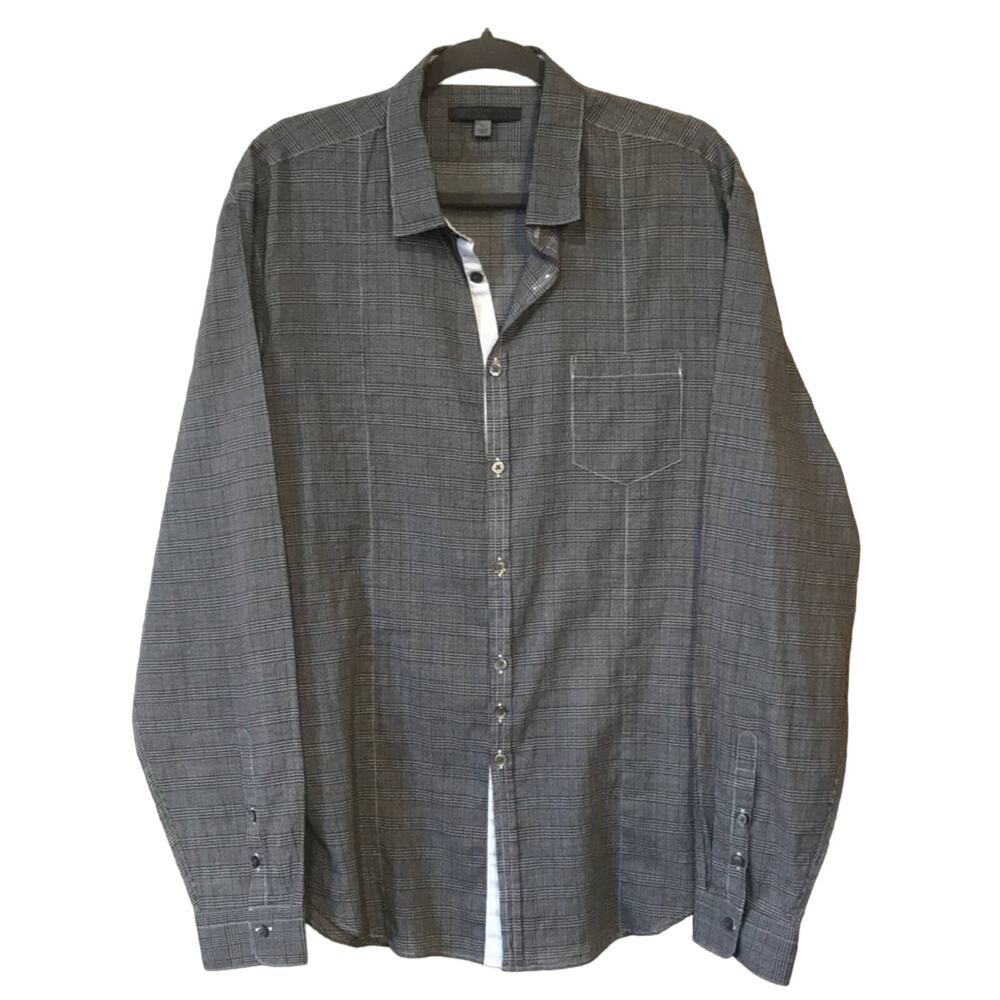 John Varvatos Button Down Size XL Glen Plaid Men's Cotton Shirt Long Sleeve